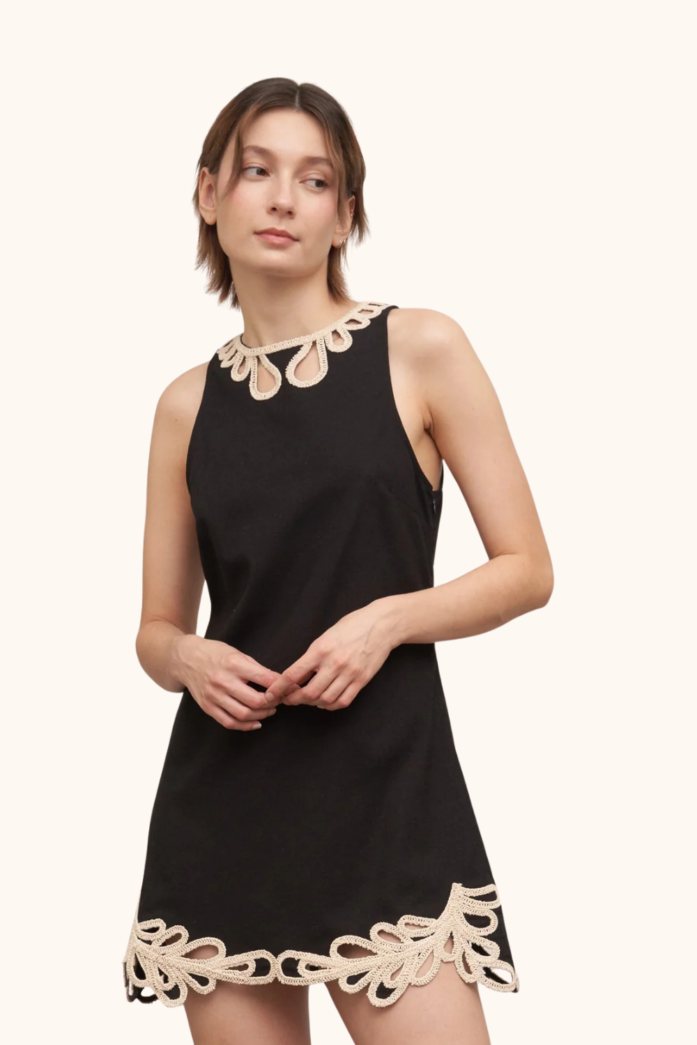 En Crème Crochet Trim Sleeveless Mini Dress