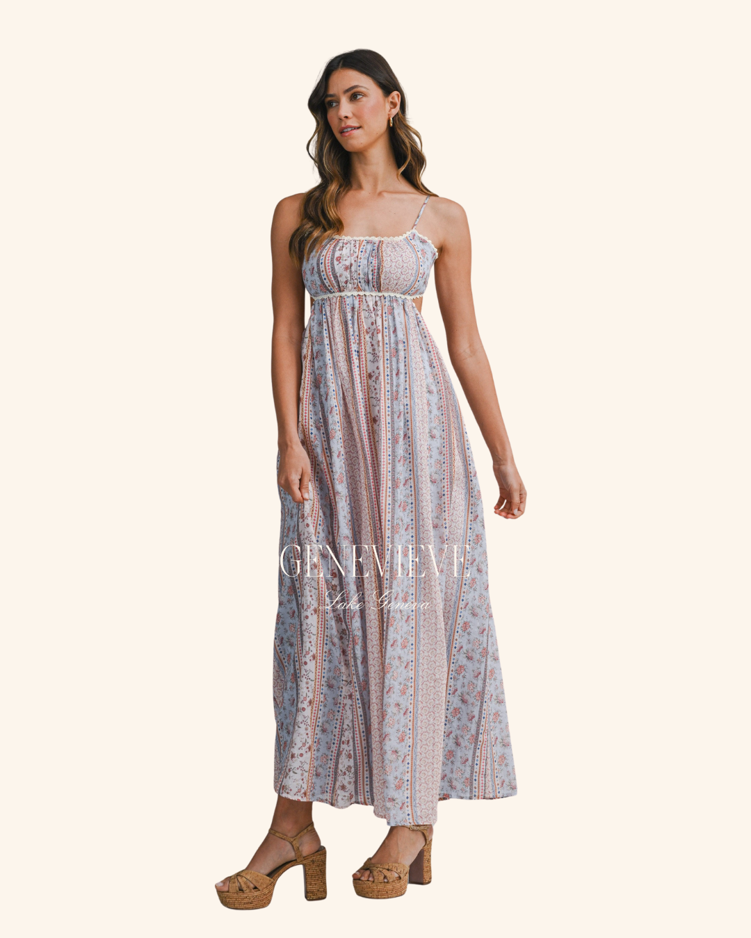 Mable Blue Floral Striped Maxi Dress