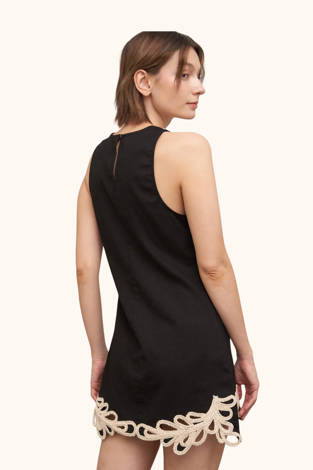 En Crème Crochet Trim Sleeveless Mini Dress