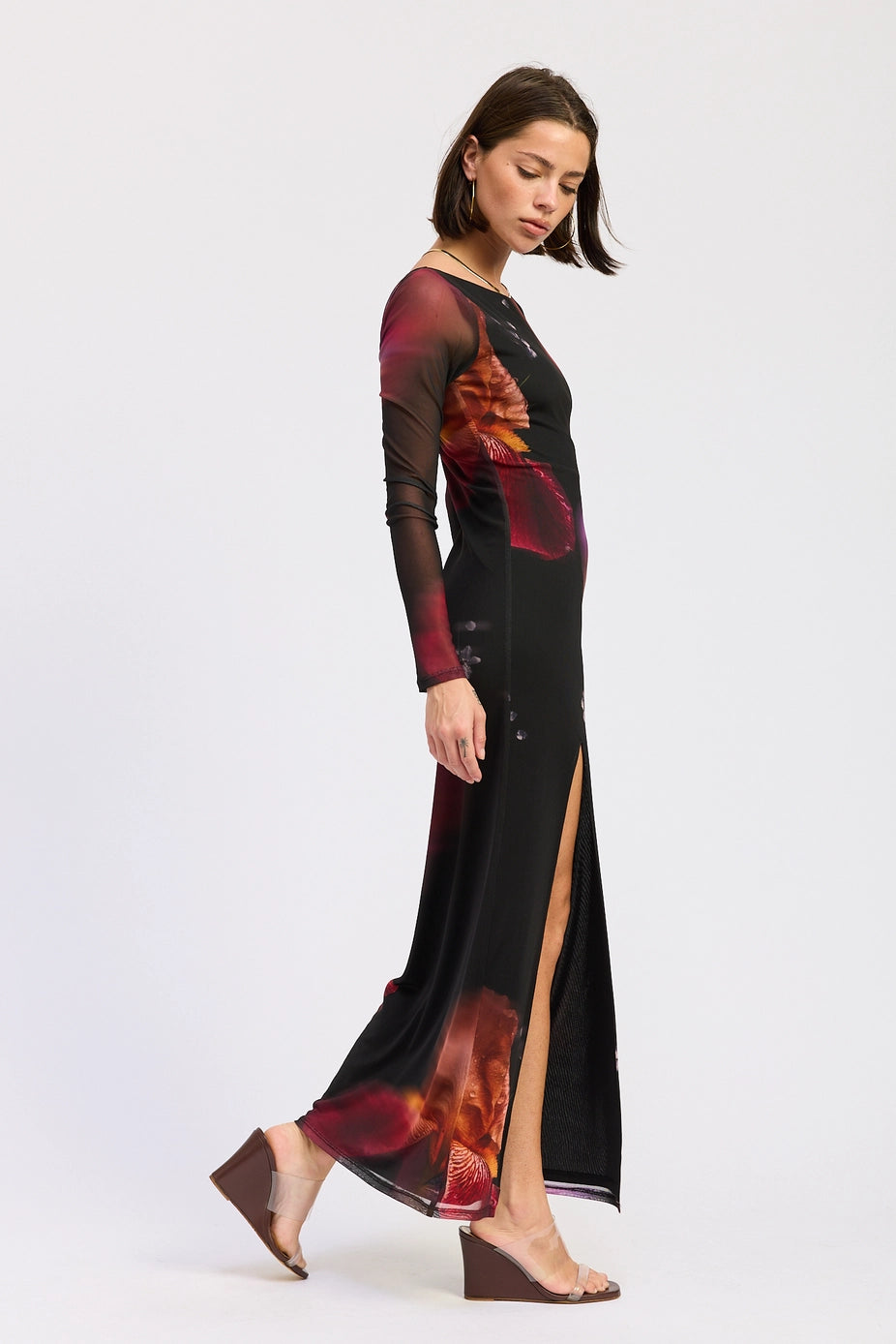 Emory Park Long Sleeve Floral Mesh Bodycon Maxi Dress