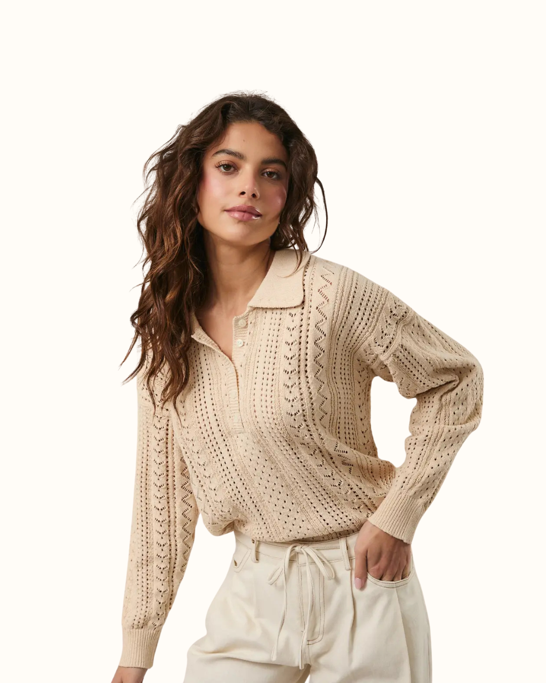 Sunday Edition Polo Collared Open Knit Sweater