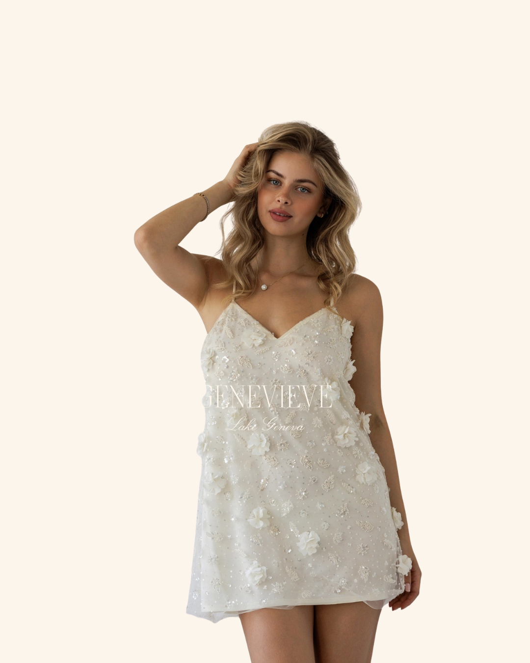 Storia Ivory Sequin Mini Dress