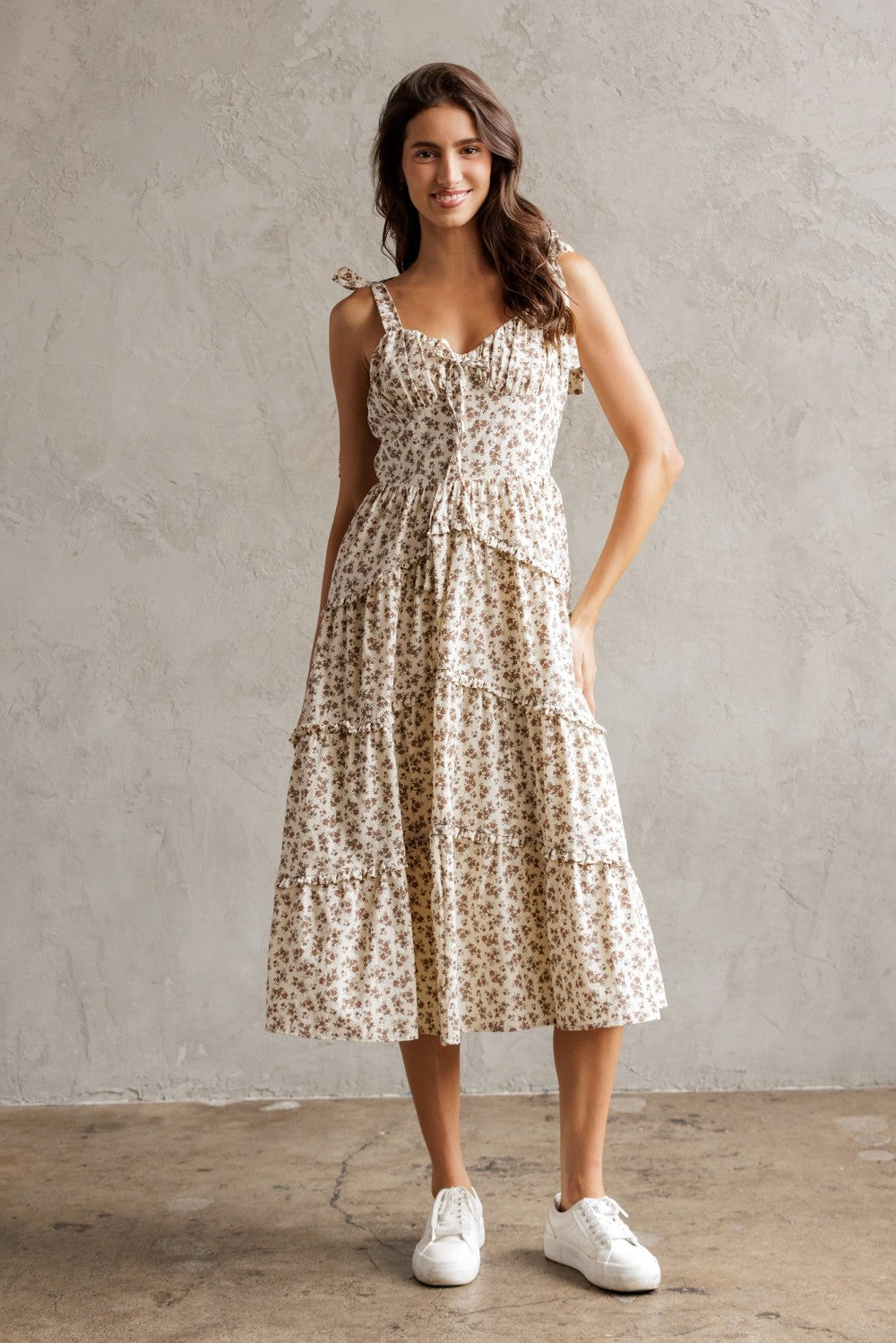 Storia Floral Tiered Midi Dress