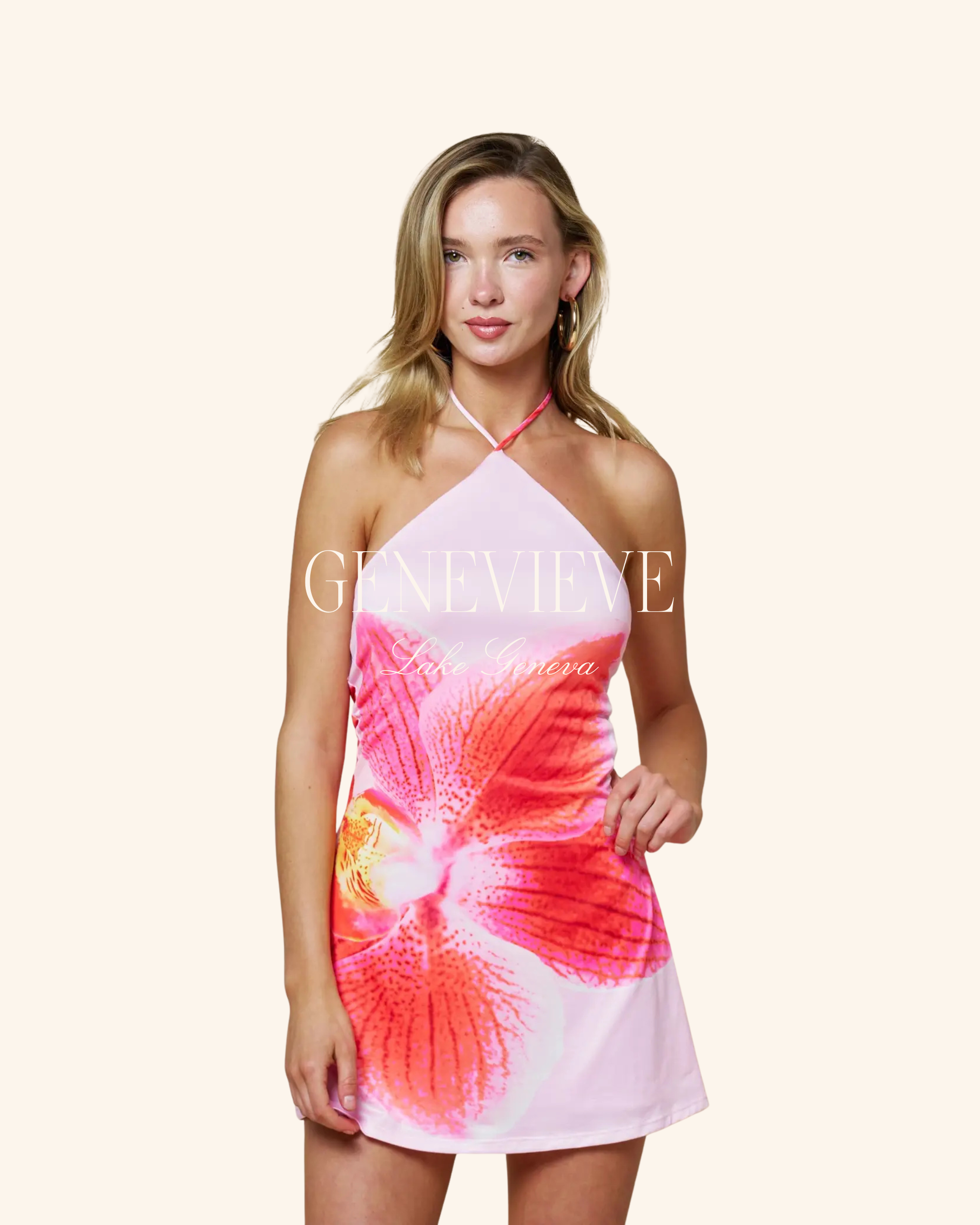 Blue Blush Pink Floral Venezia Halter Mini Dress