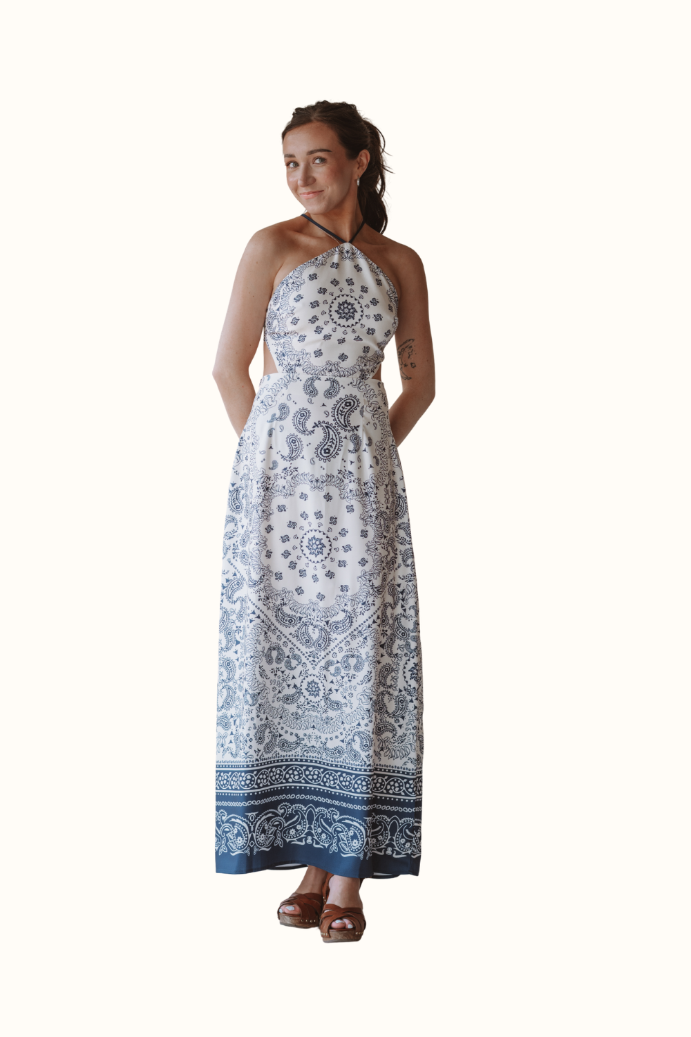 Mable Navy Paisley Halter Dress