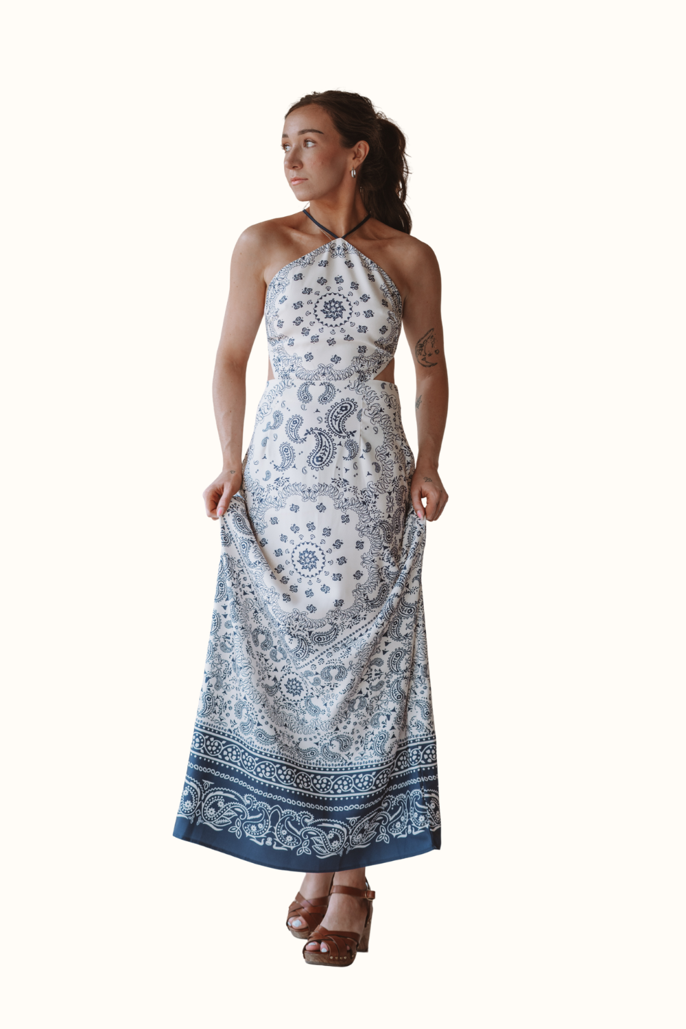 Mable Navy Paisley Halter Dress LG Mable Navy Paisley Halter Dress LG