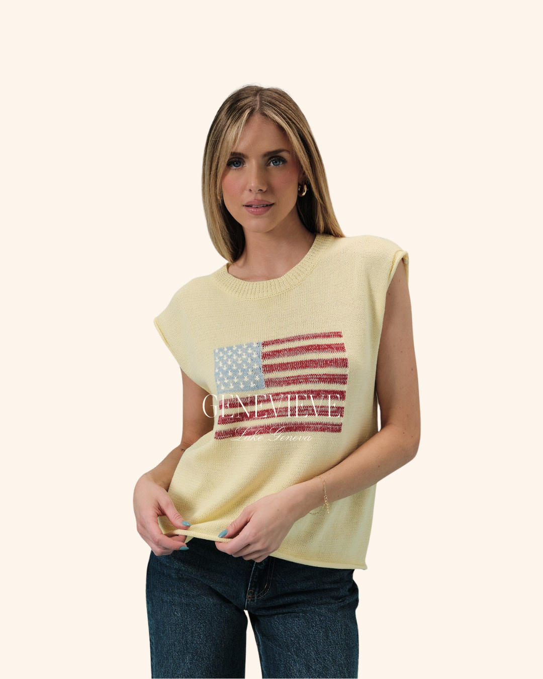 Sunday Edition Yellow Wide Shoulder Flag Sweater