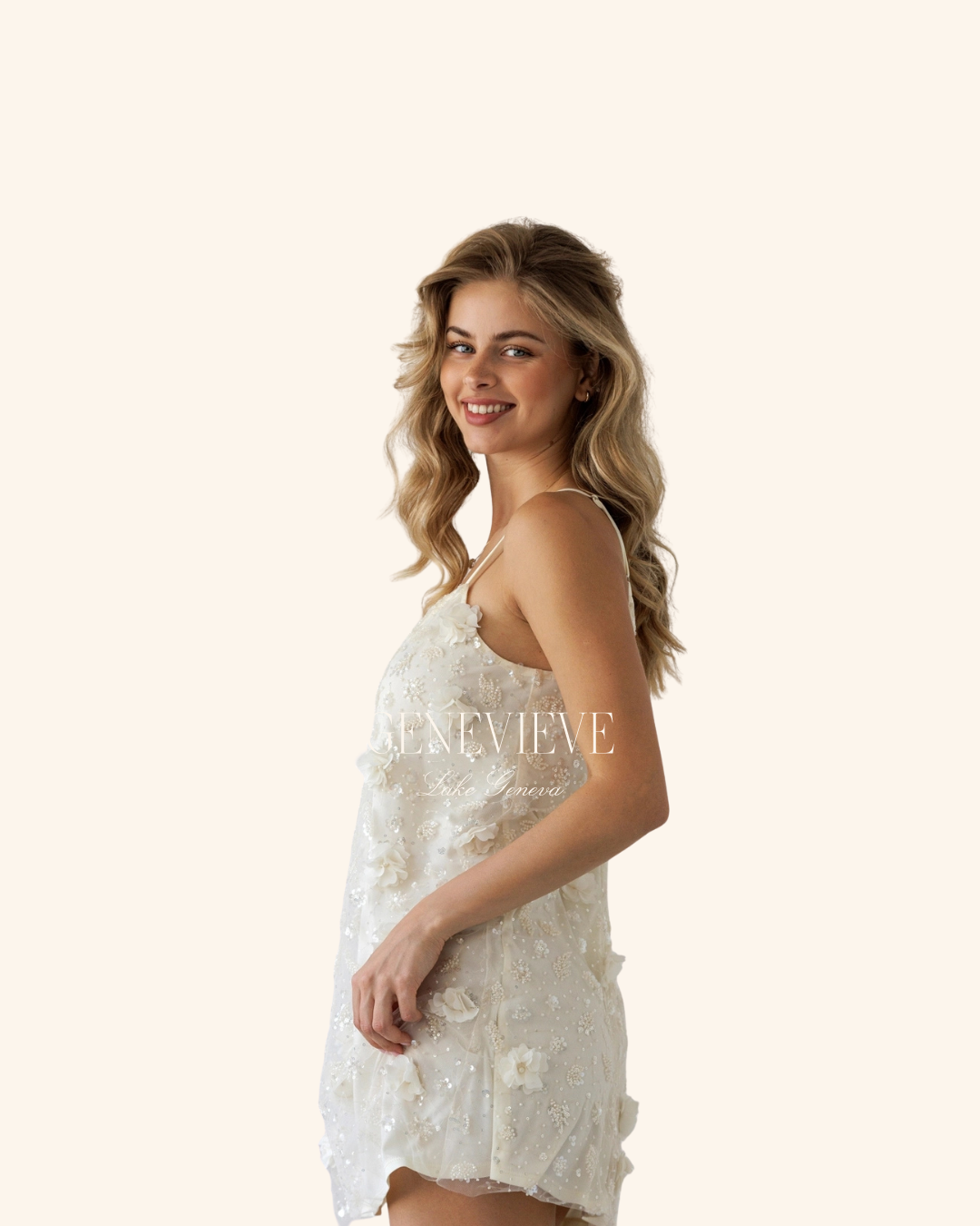 Storia Ivory Sequin Mini Dress