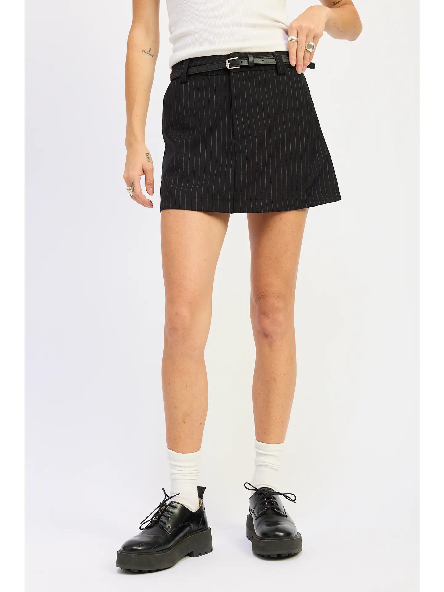 Emory Park Pinstripe Mini Skirt with Belt