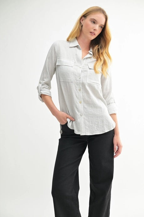 Fun2Fun Stripe 2 Pocket Detail Shirt (Various Colors)