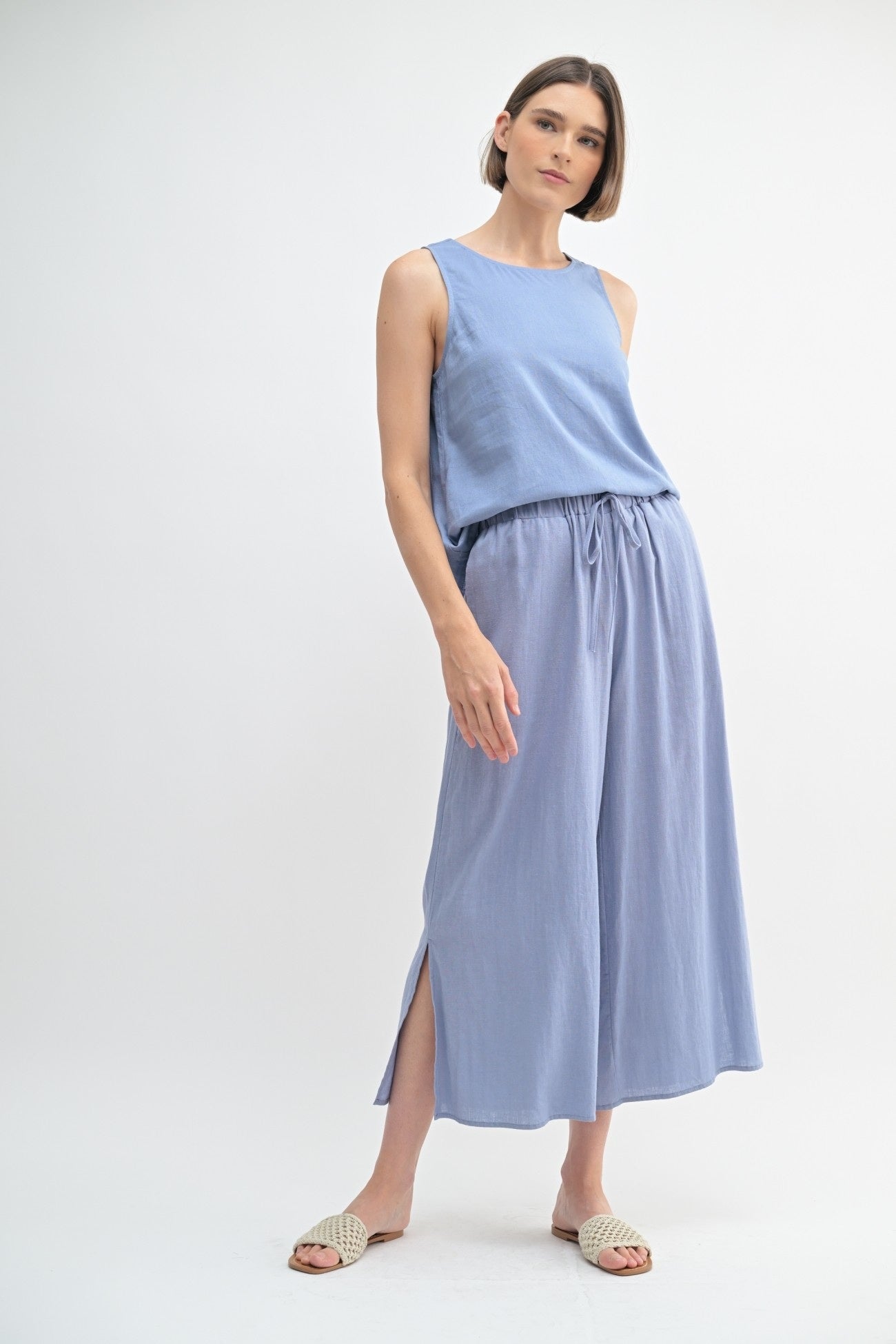 Fun2Fun Elastic Cover Waist Band Linen Pants