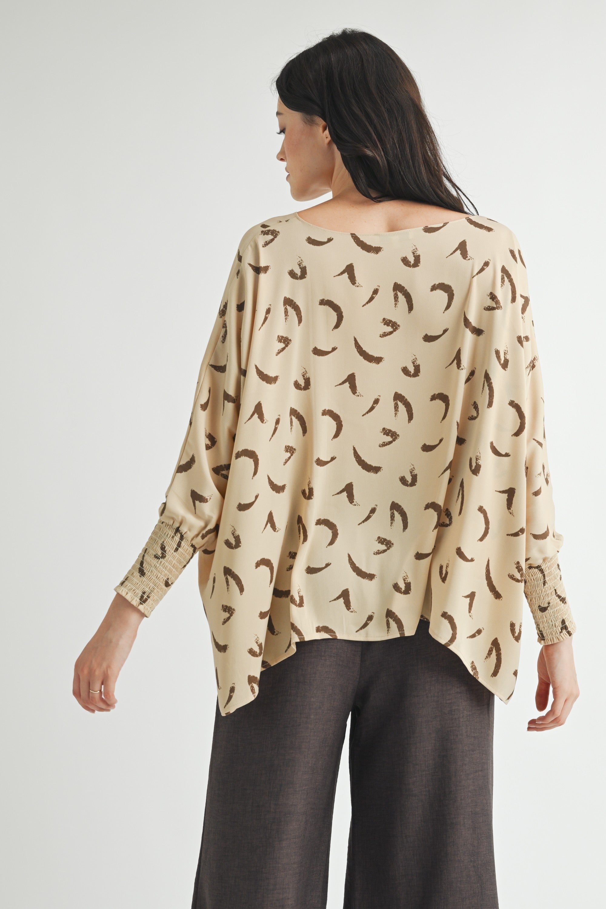 Fun2Fun Oversized Top with Smocked Cuff Sleeve