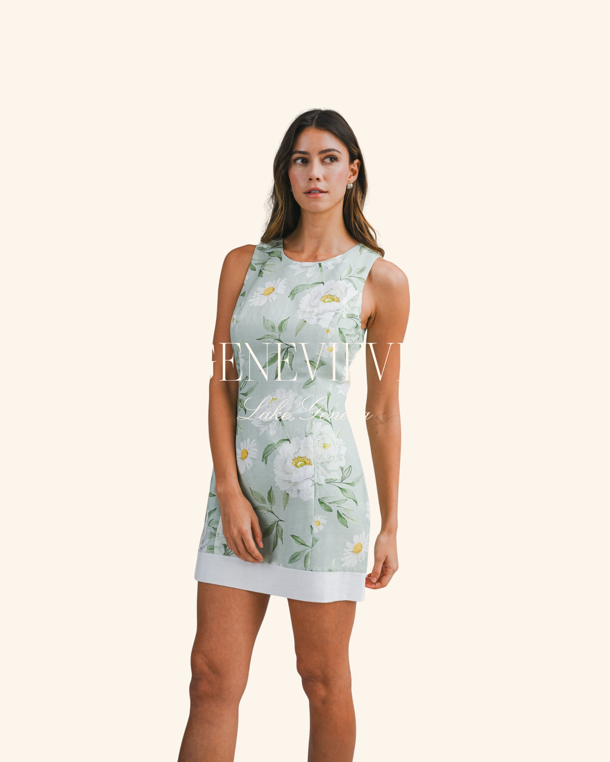 Mable Sage Floral Open Back Mini Dress