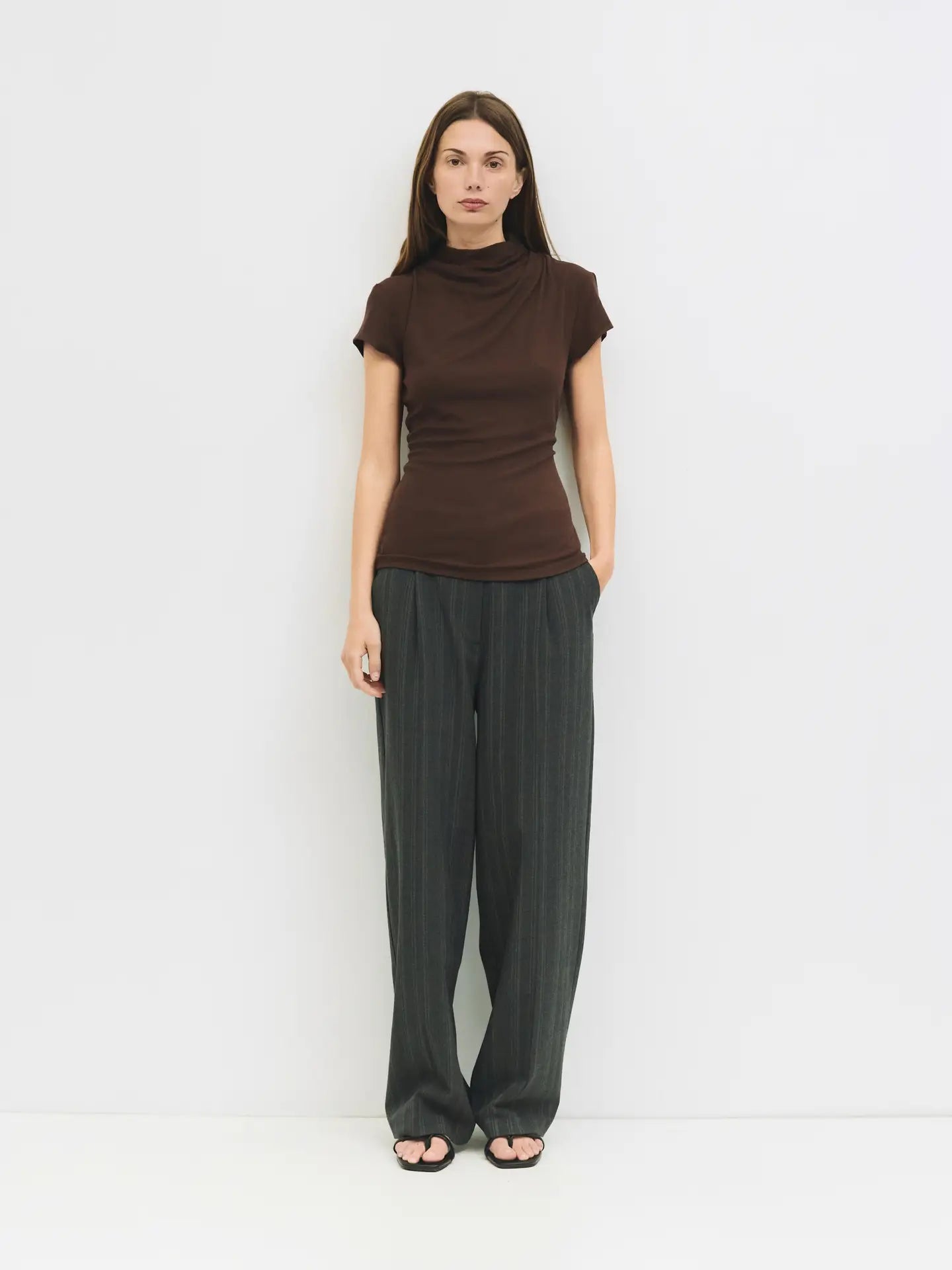 All Row Cap Sleeve Mock Cowl Neck Top