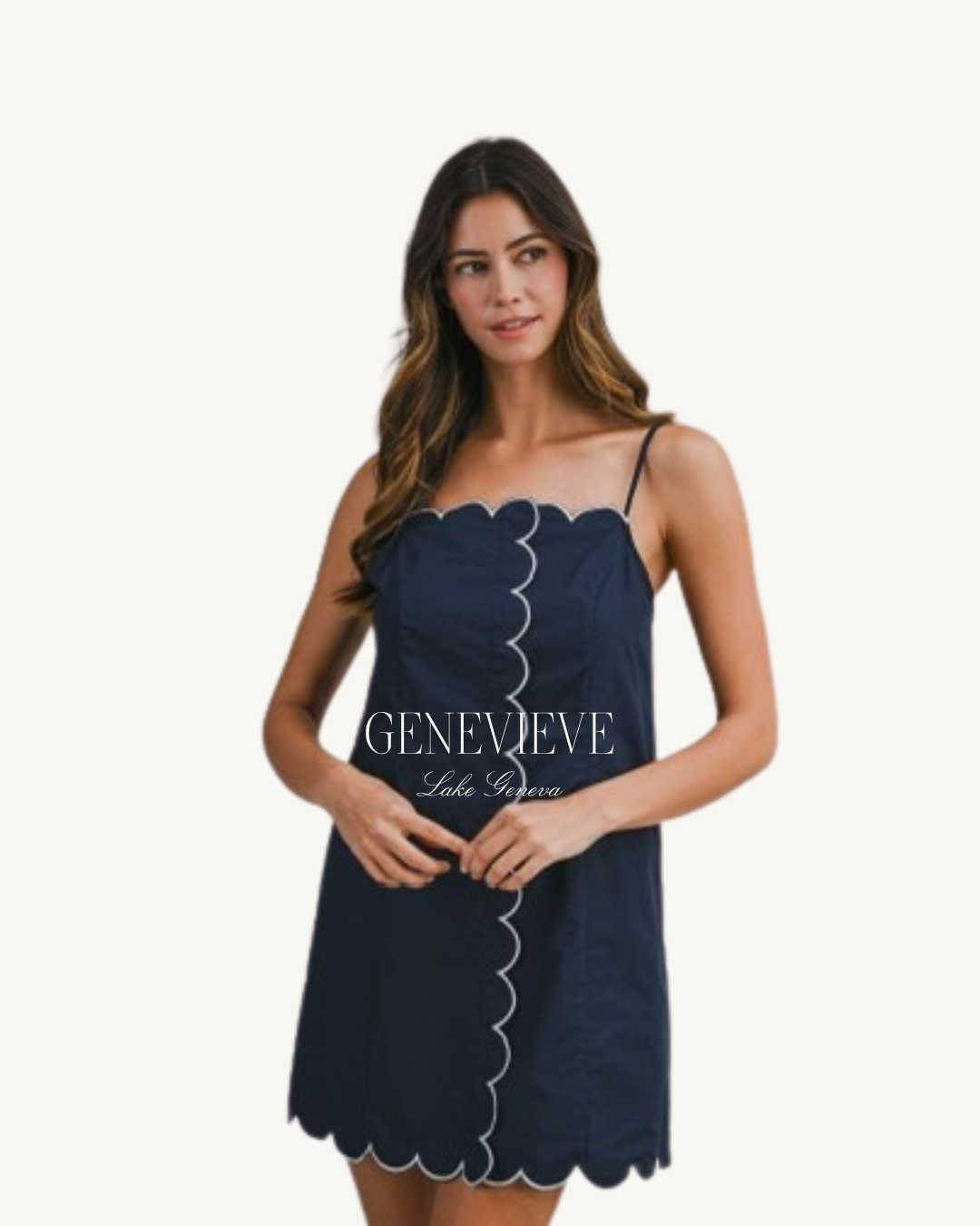 Mable Navy Contrast Scallop Mini Dress