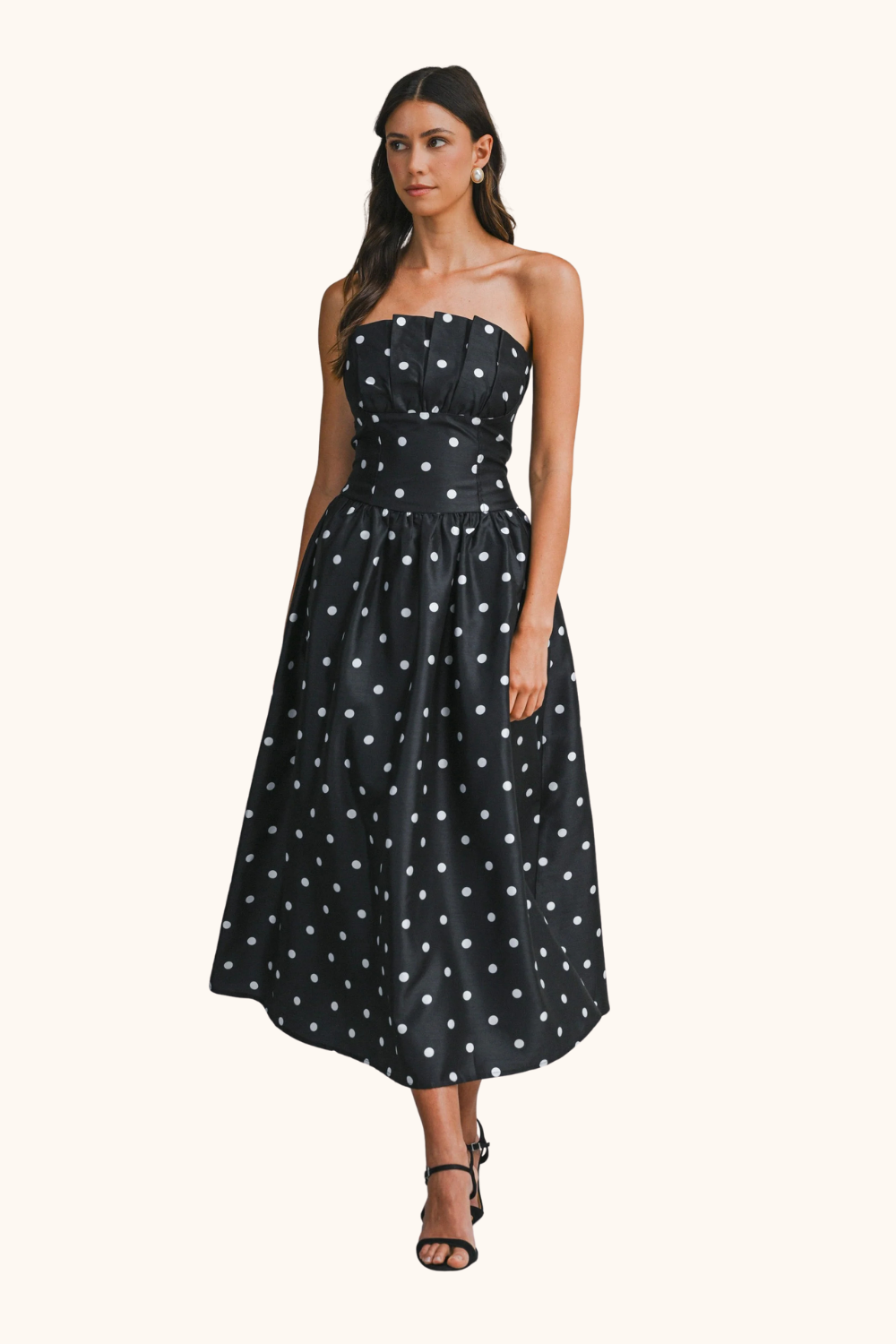 knee length dresses for ladies Aneesha Strapless Pleated Midi Dress
