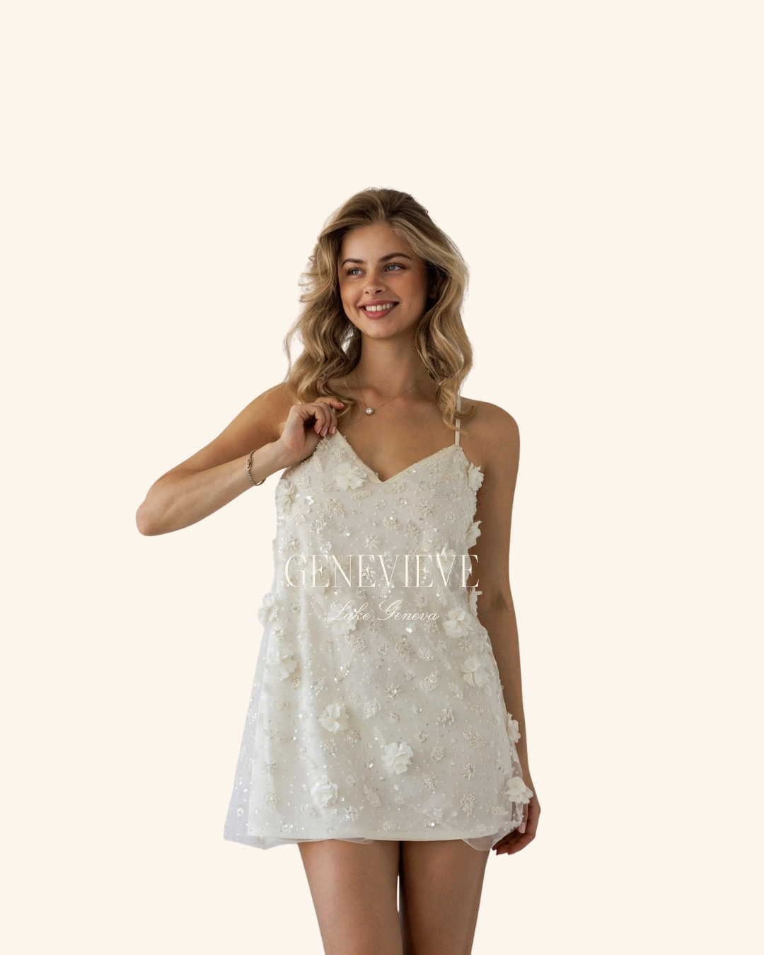 Storia Ivory Sequin Mini Dress