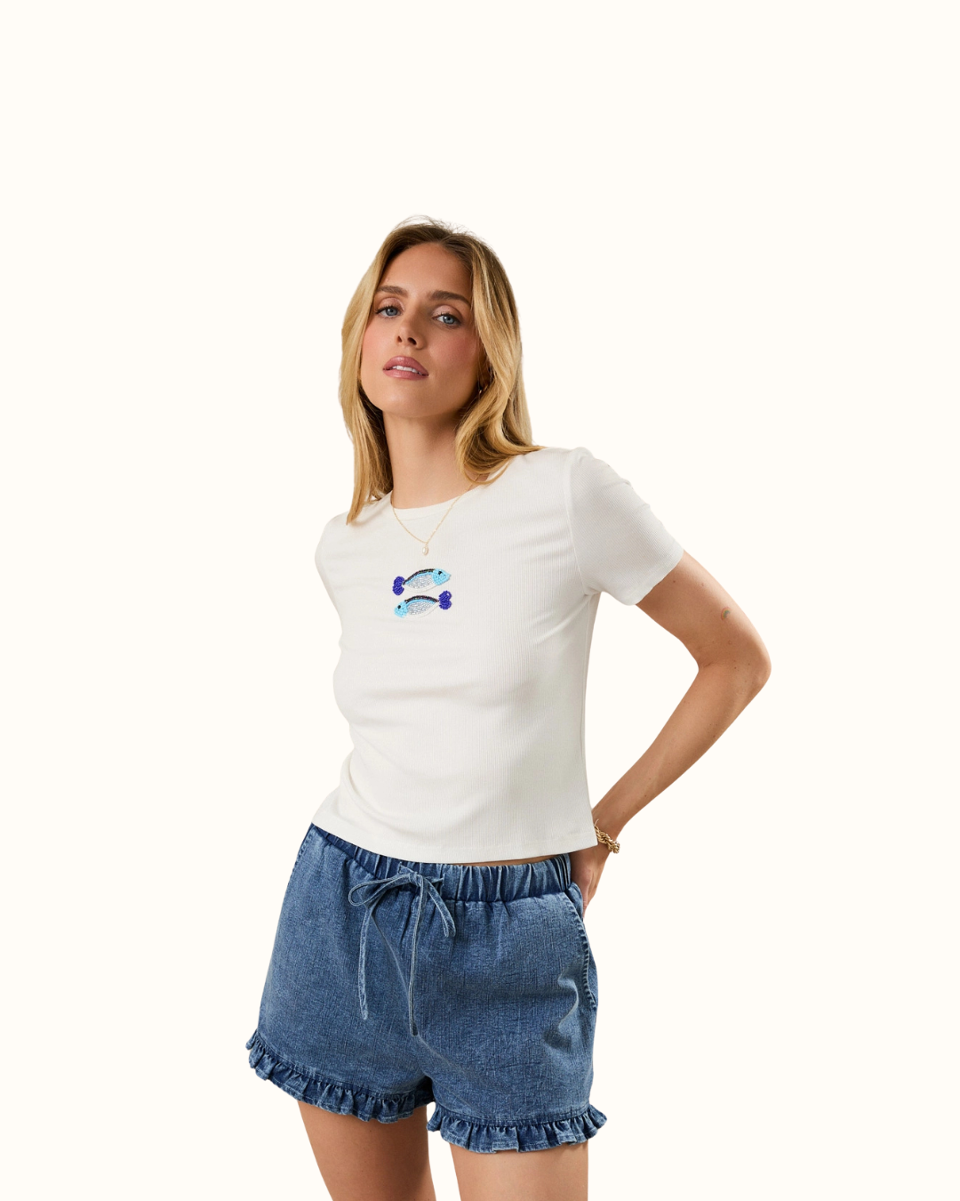 Sunday Edition Beaded Fish Tee