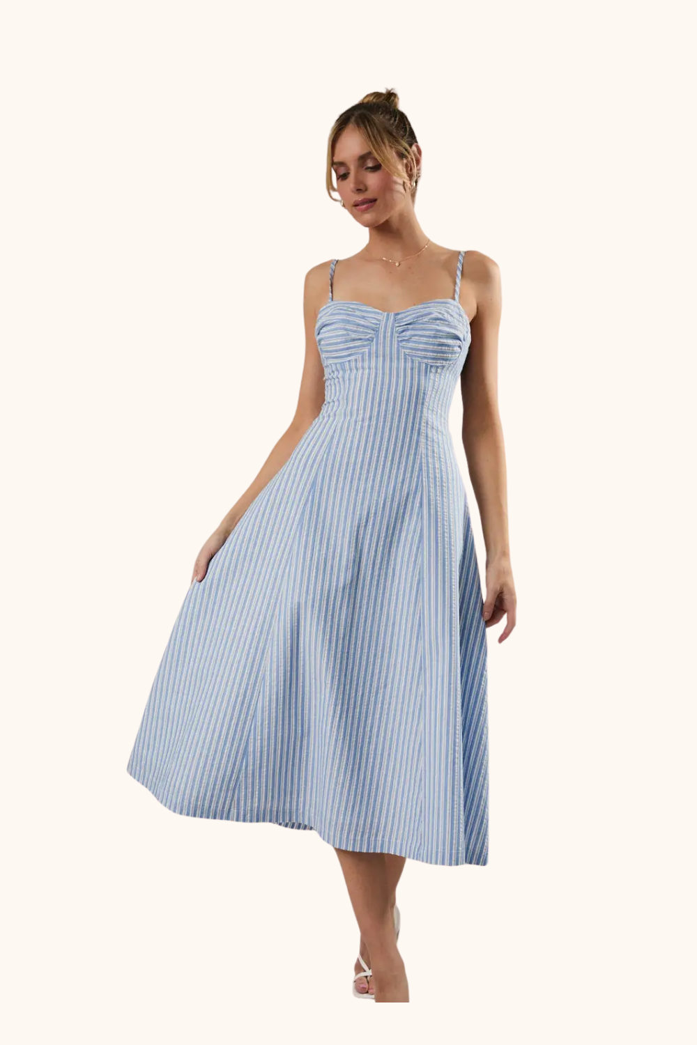 Sunday Edition Sleeveless Fit & Flare Stripe Midi Dress
