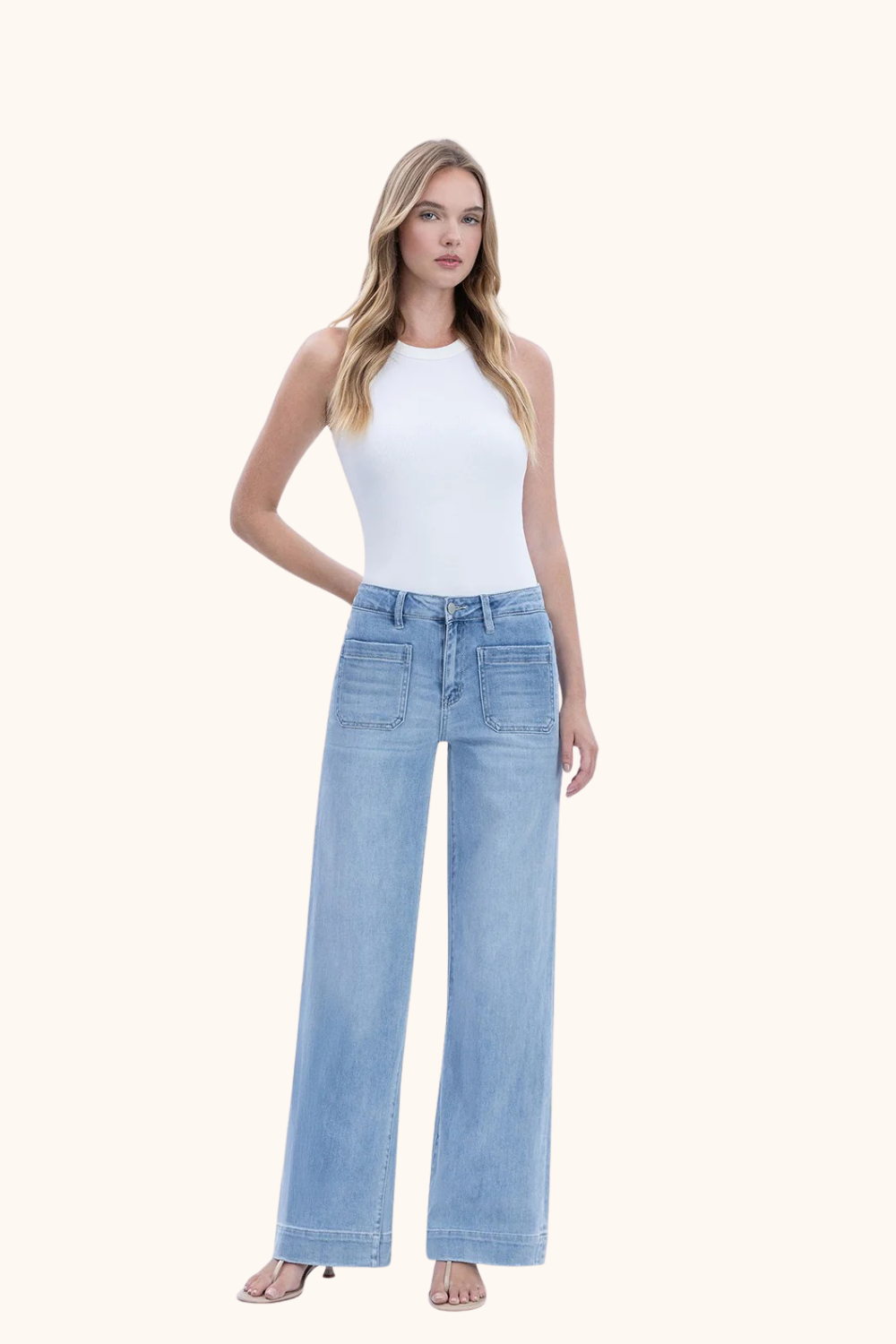 Vervet High Rise Light Wash Trouser Hem Wide Jeans