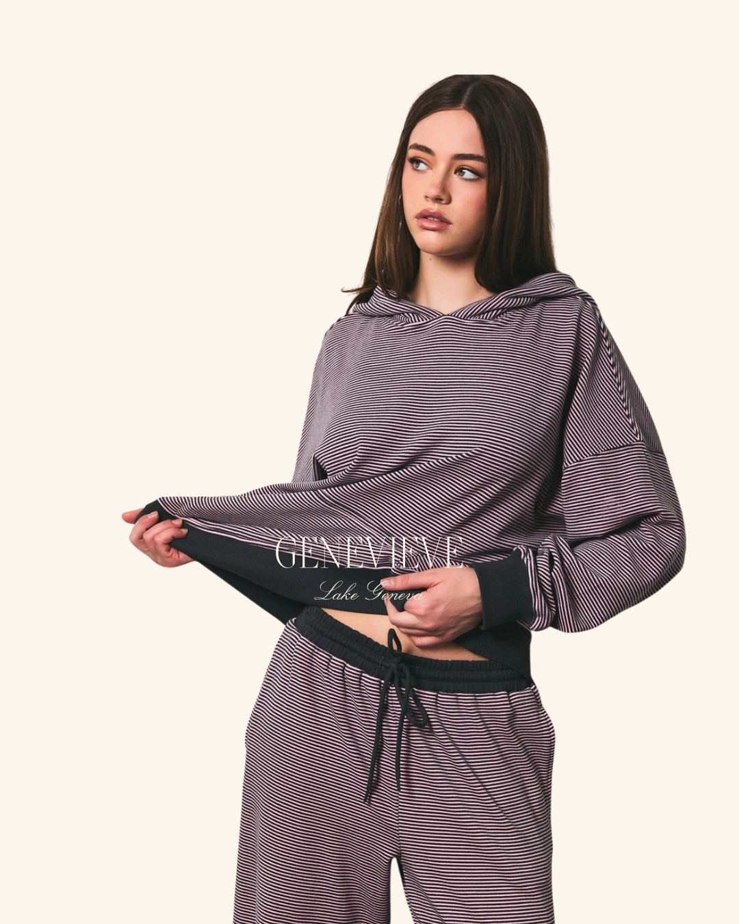 Le Lis Charcoal Pink Stripe Hoodie