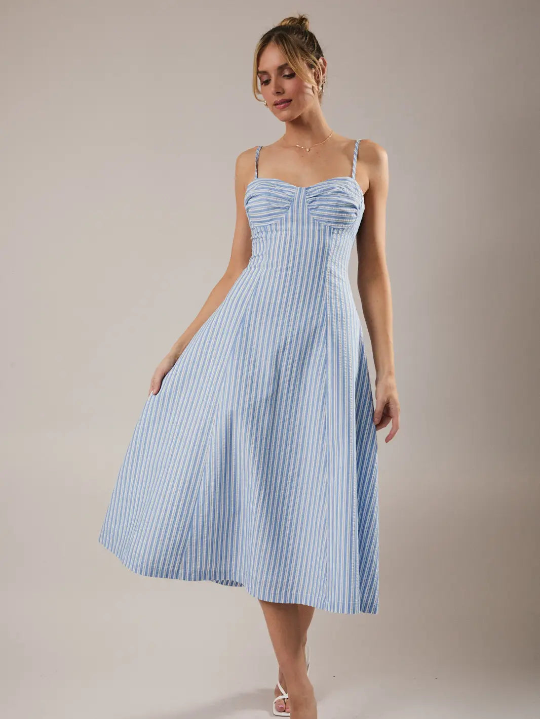 Sunday Edition Sleeveless Fit & Flare Stripe Midi Dress