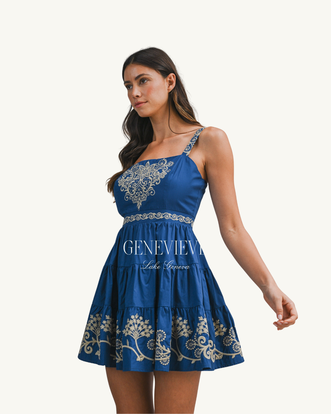 Mable Blue Embroidered Tiered Mini Dress