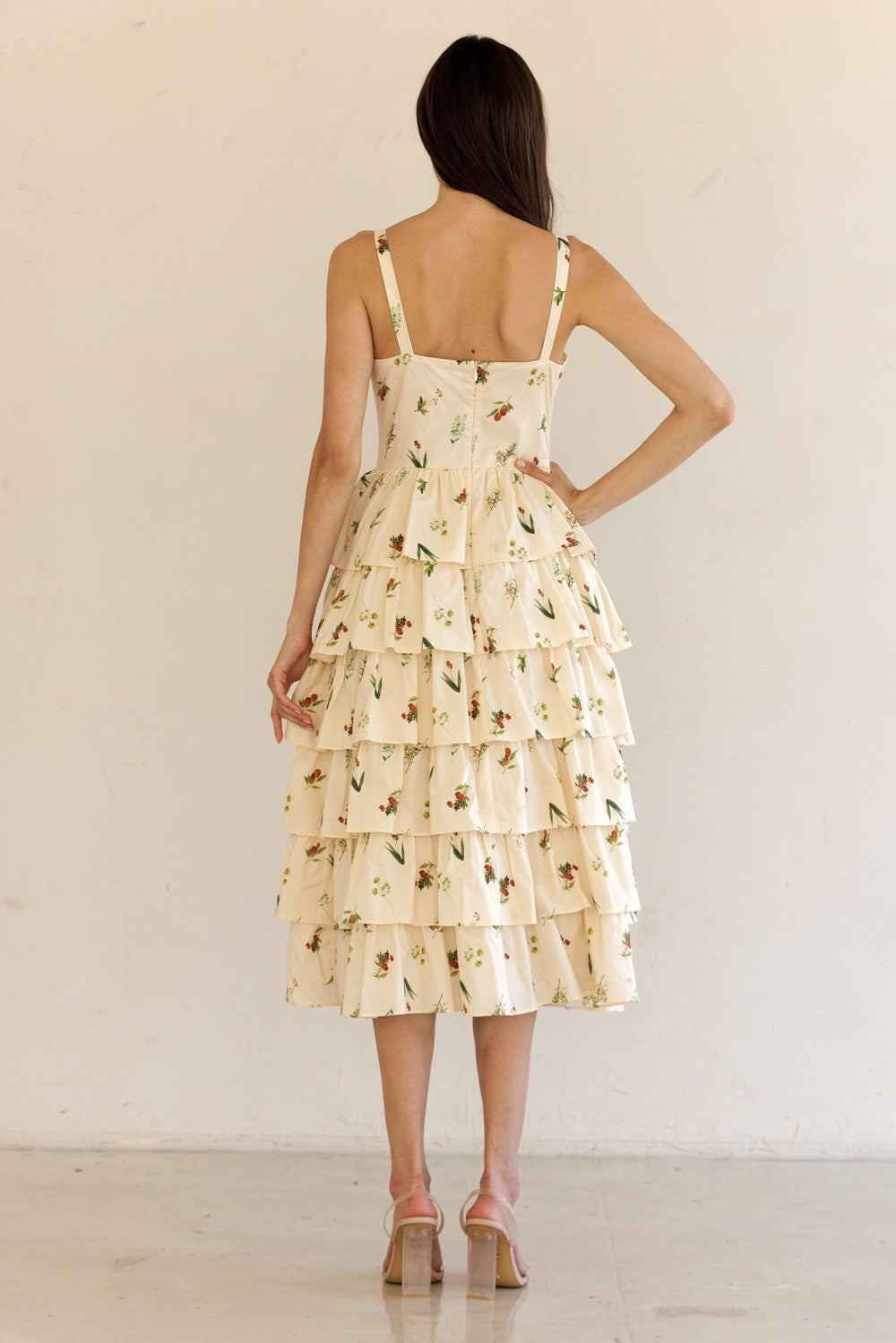 Storia Tiered Floral Print Midi Dress