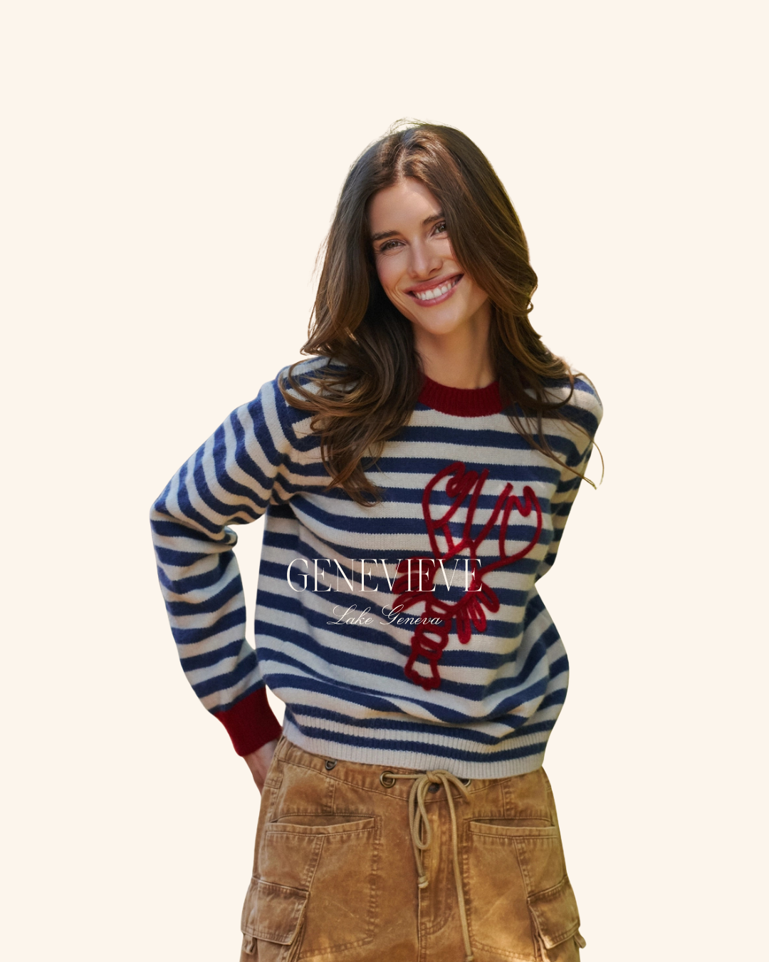Urban Daizy Navy Red Stripe Lobster Sweater