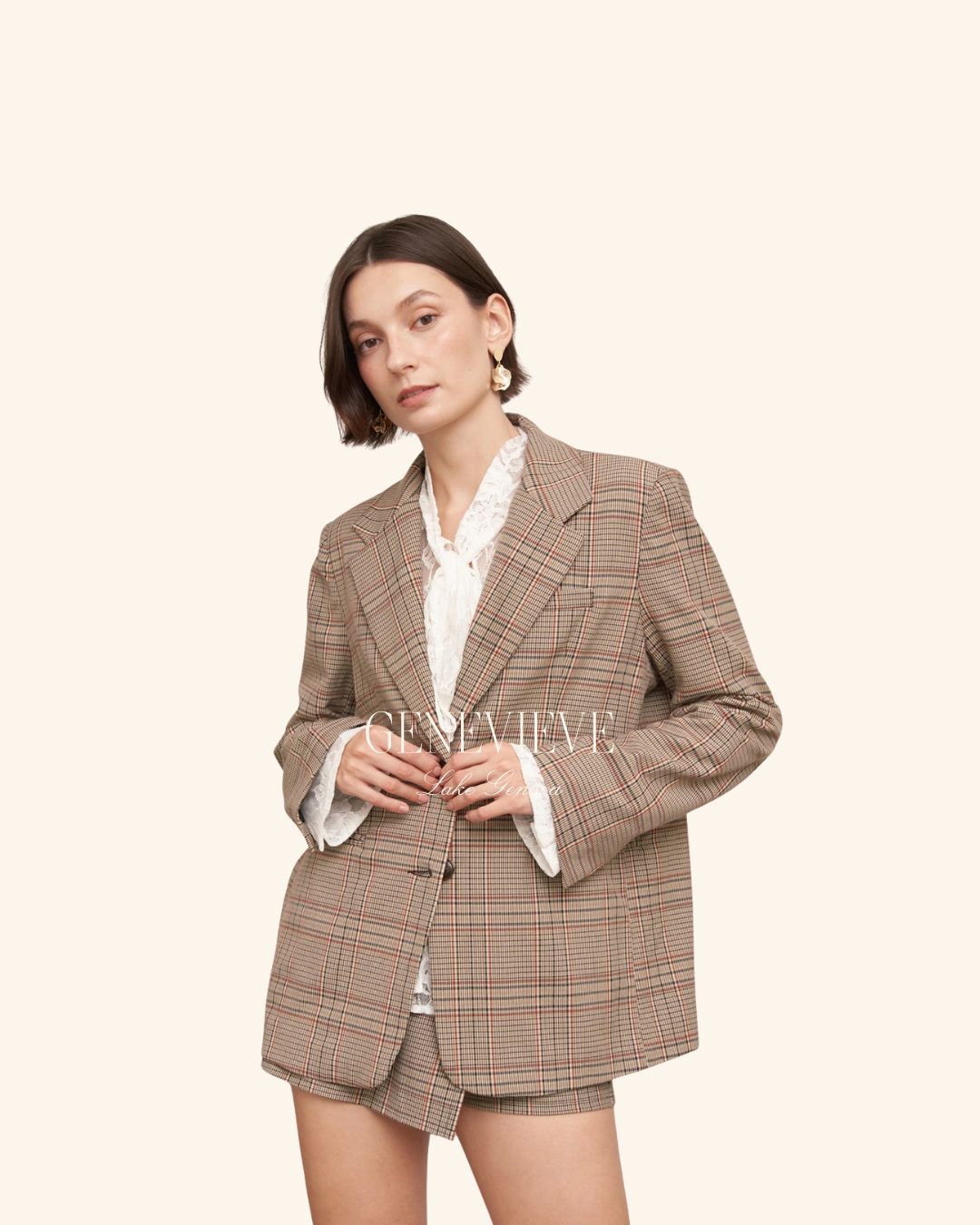 En Creme Plaid Blazer