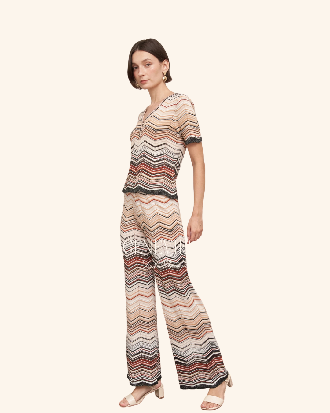 En Creme Multicolored Knit Long Pant