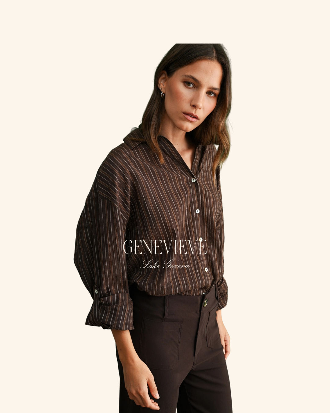 Fun2Fun Brown Stripe Button Down