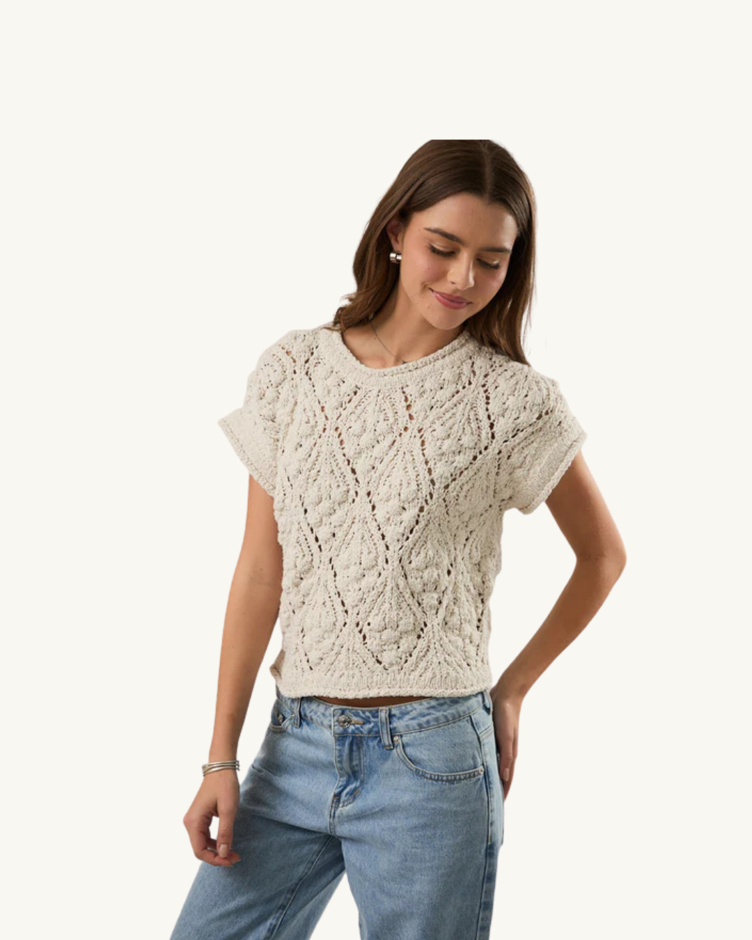 Le Lis Cream Sweater Top