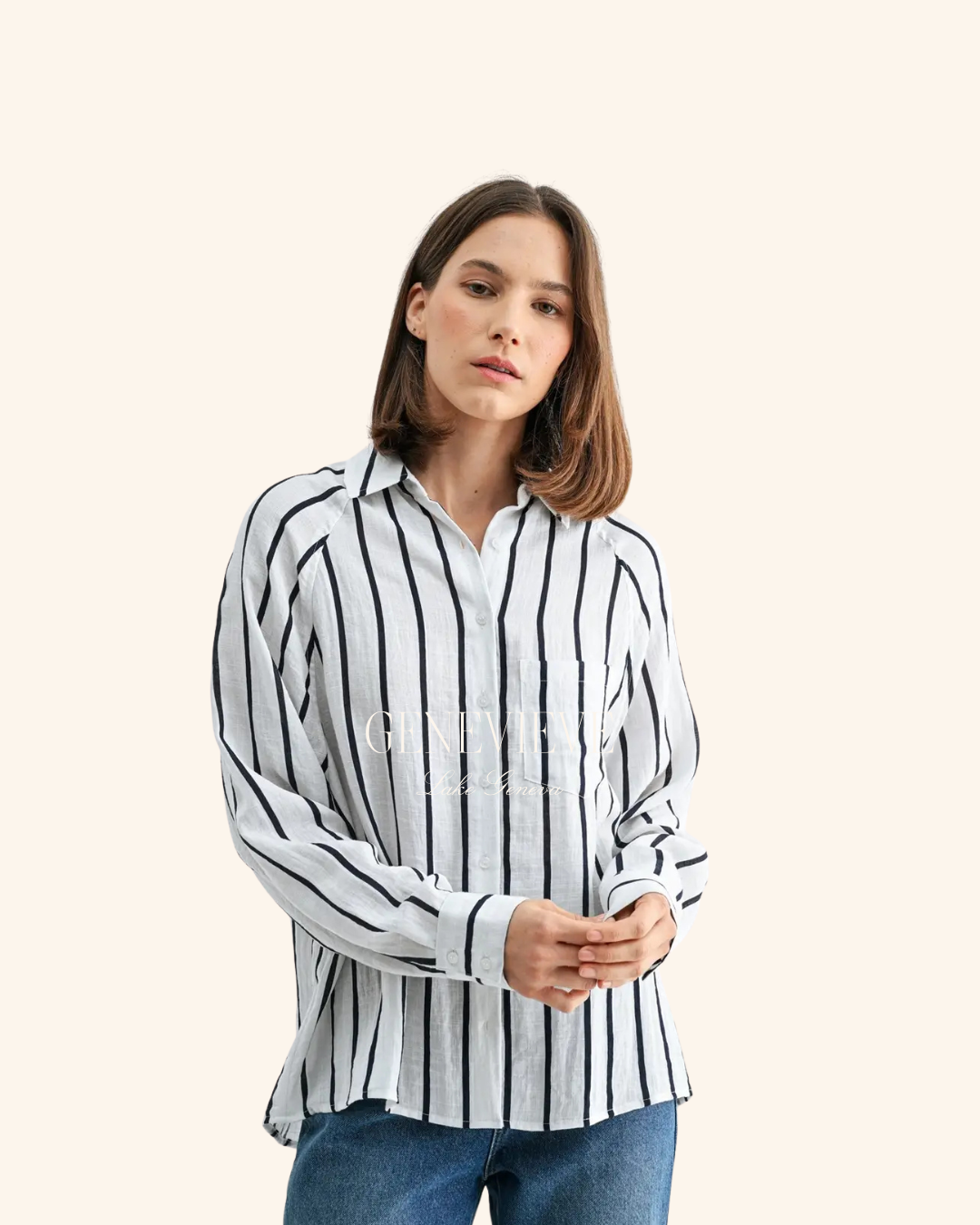 Fun2Fun White Black Stripe Collar Button Down