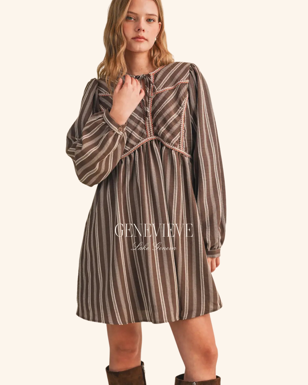 &Merci Brown Stripe Long Sleeve Mini