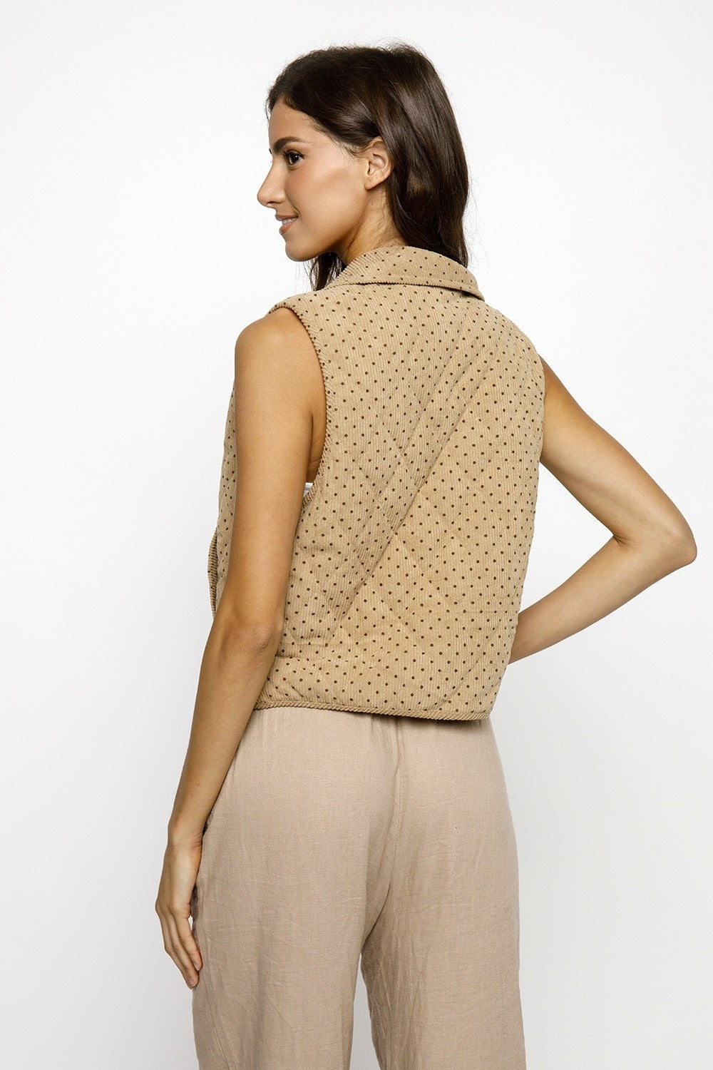 Storia Polka Dot Quilted Diamond Corduroy Vest
