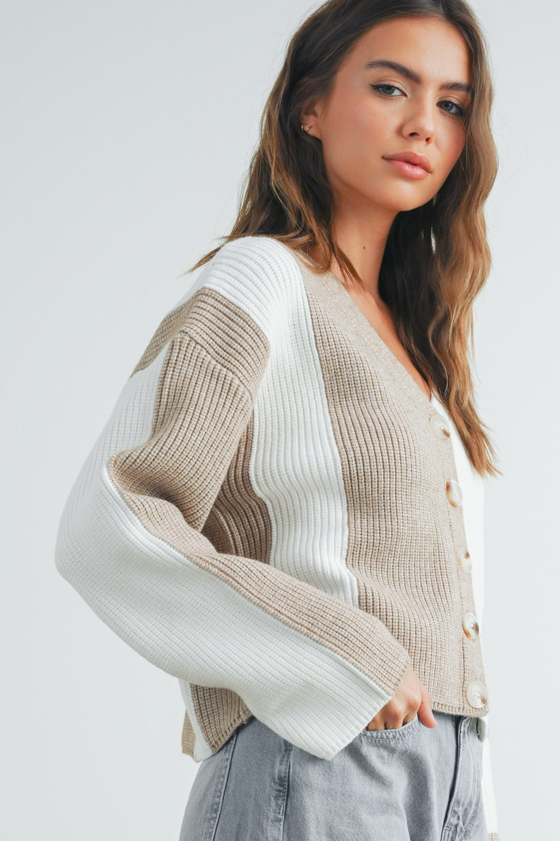 Buttermelon Color Block Button Down Cardigan