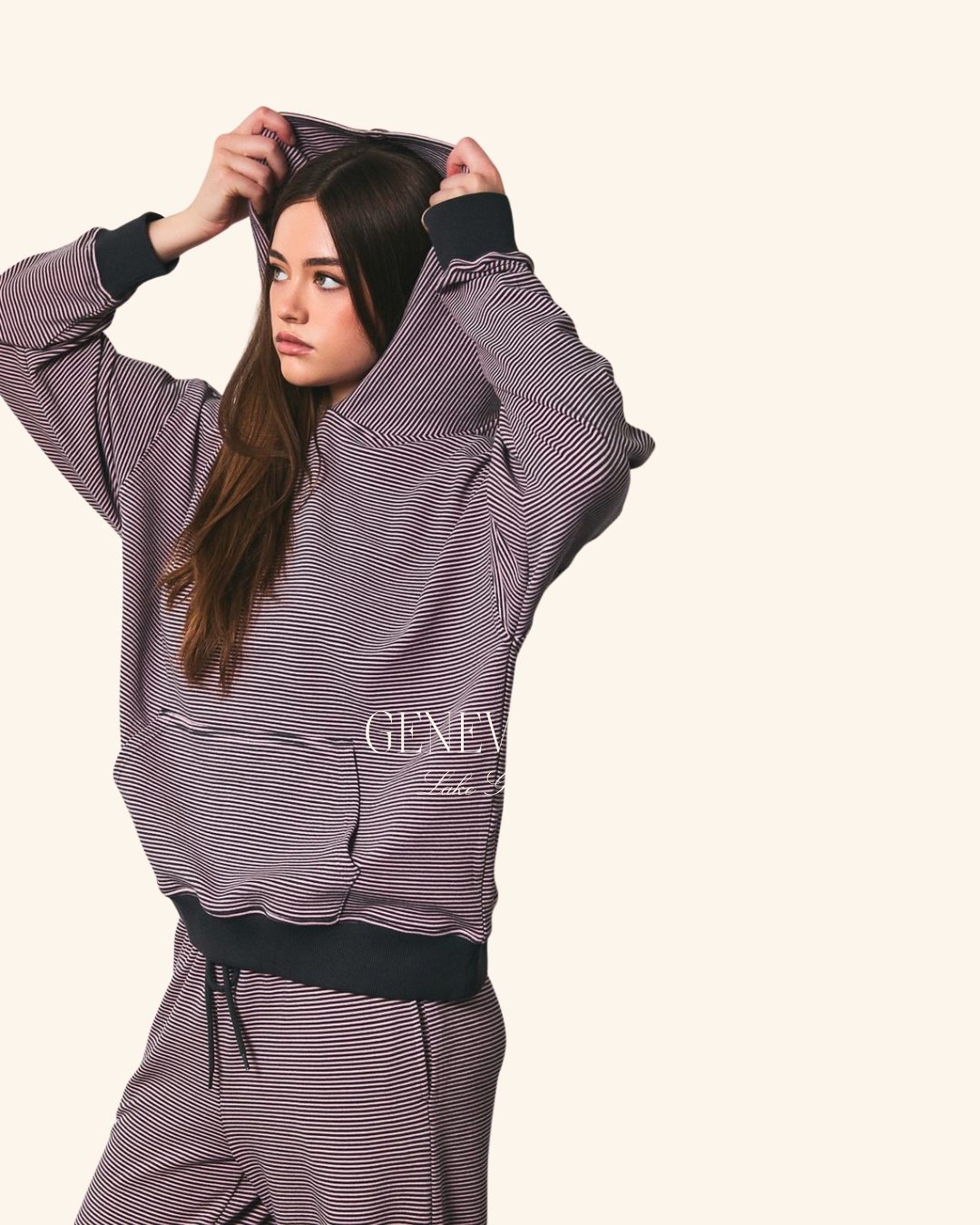 Le Lis Charcoal Pink Stripe Hoodie