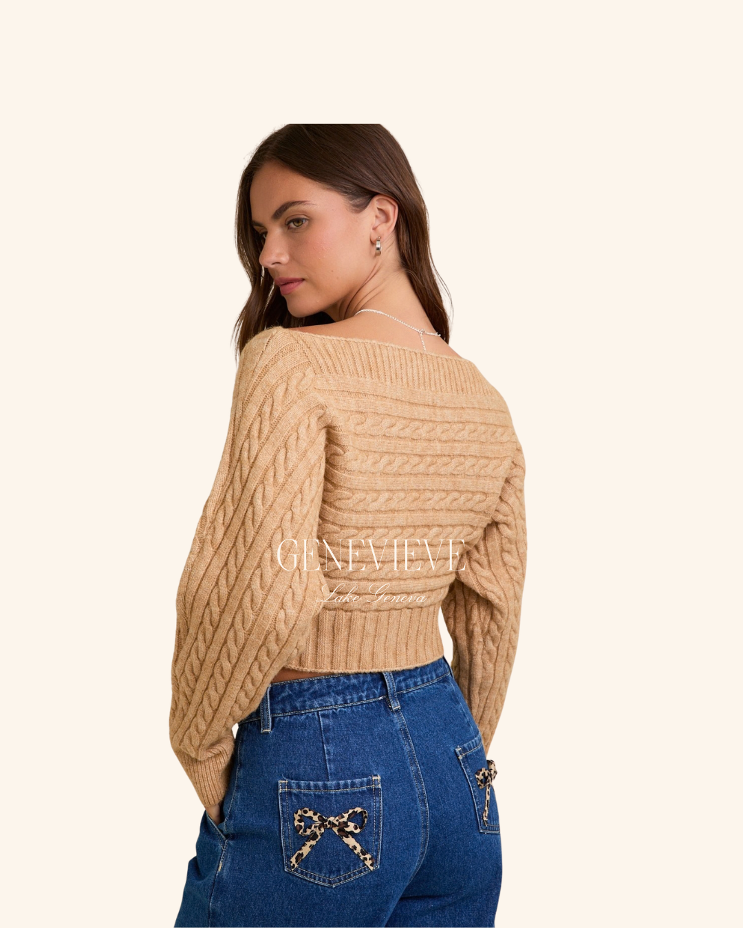 Le Lis Beige Off The Shoulder Button Down Sweater