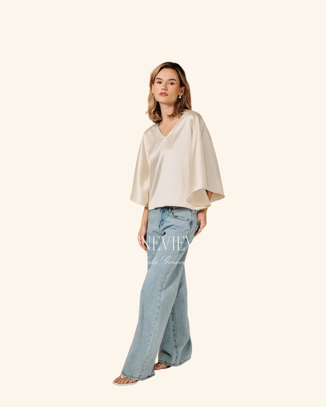 Sunday Edition V-Neck Satin Cape Sleeve Top