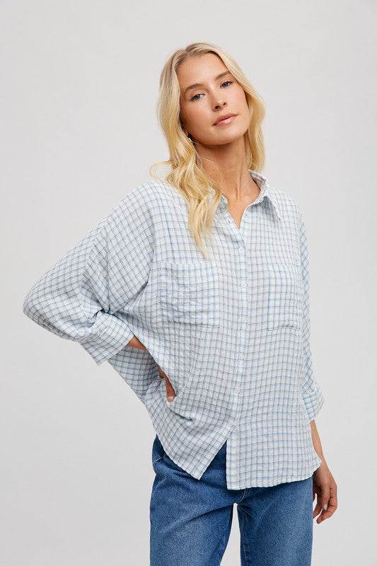Fun2Fun Dolman Sleeve Plaid Shirt