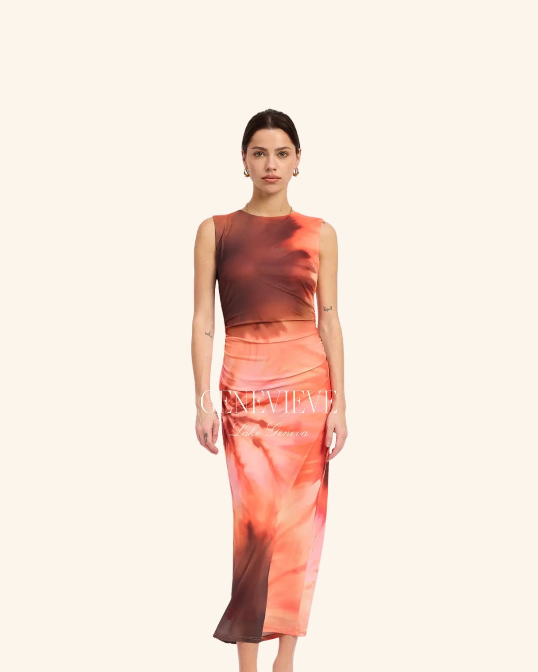 Emory Park Coral Tie dye Mesh Dress