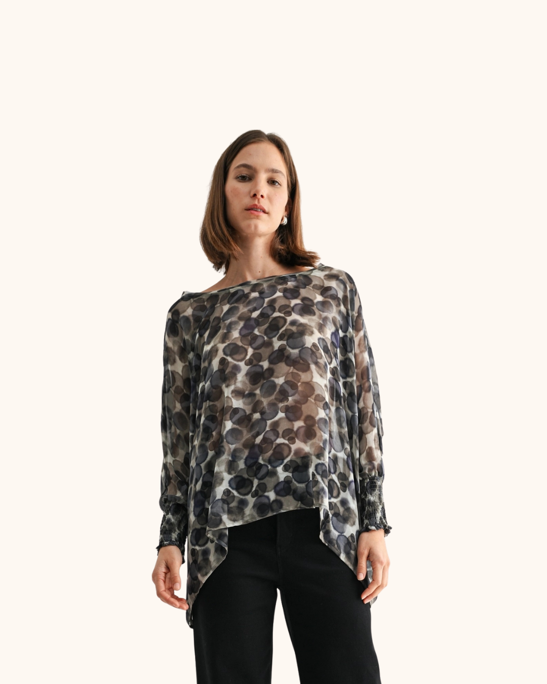 Fun2Fun Dot Print Chiffon Top