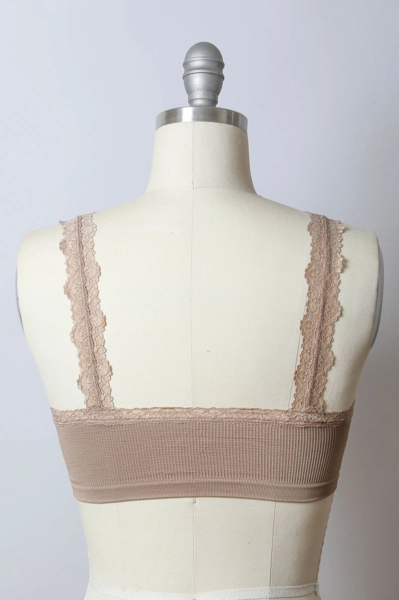 Leto Ribbed Crop Tank Lace Strap Bralette (Various Colors)