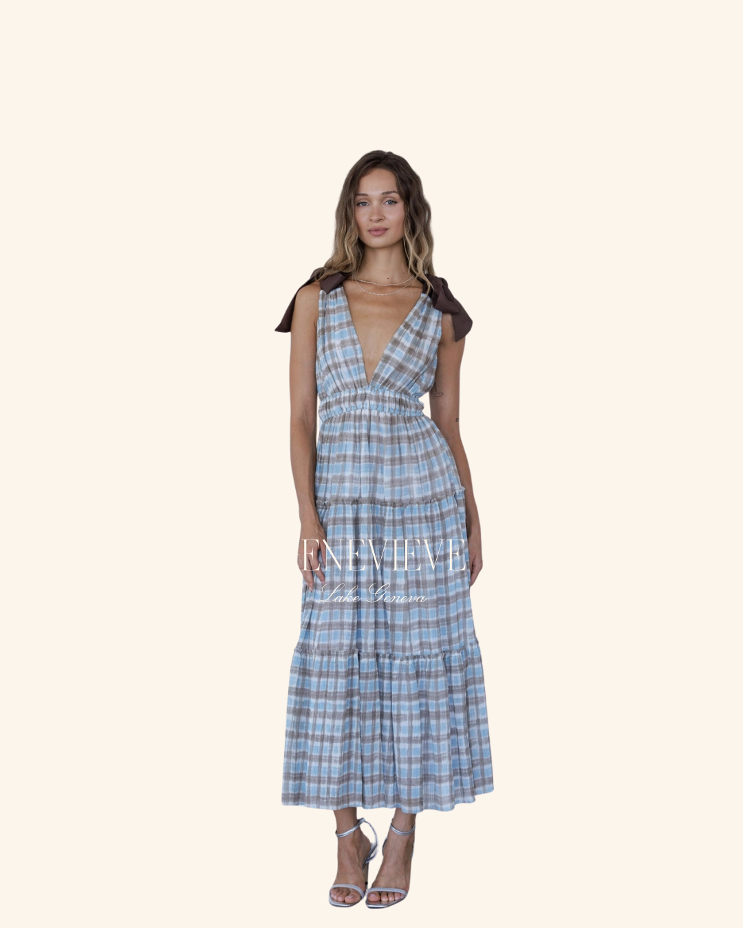 Storia Blue Brown Plaid Maxi