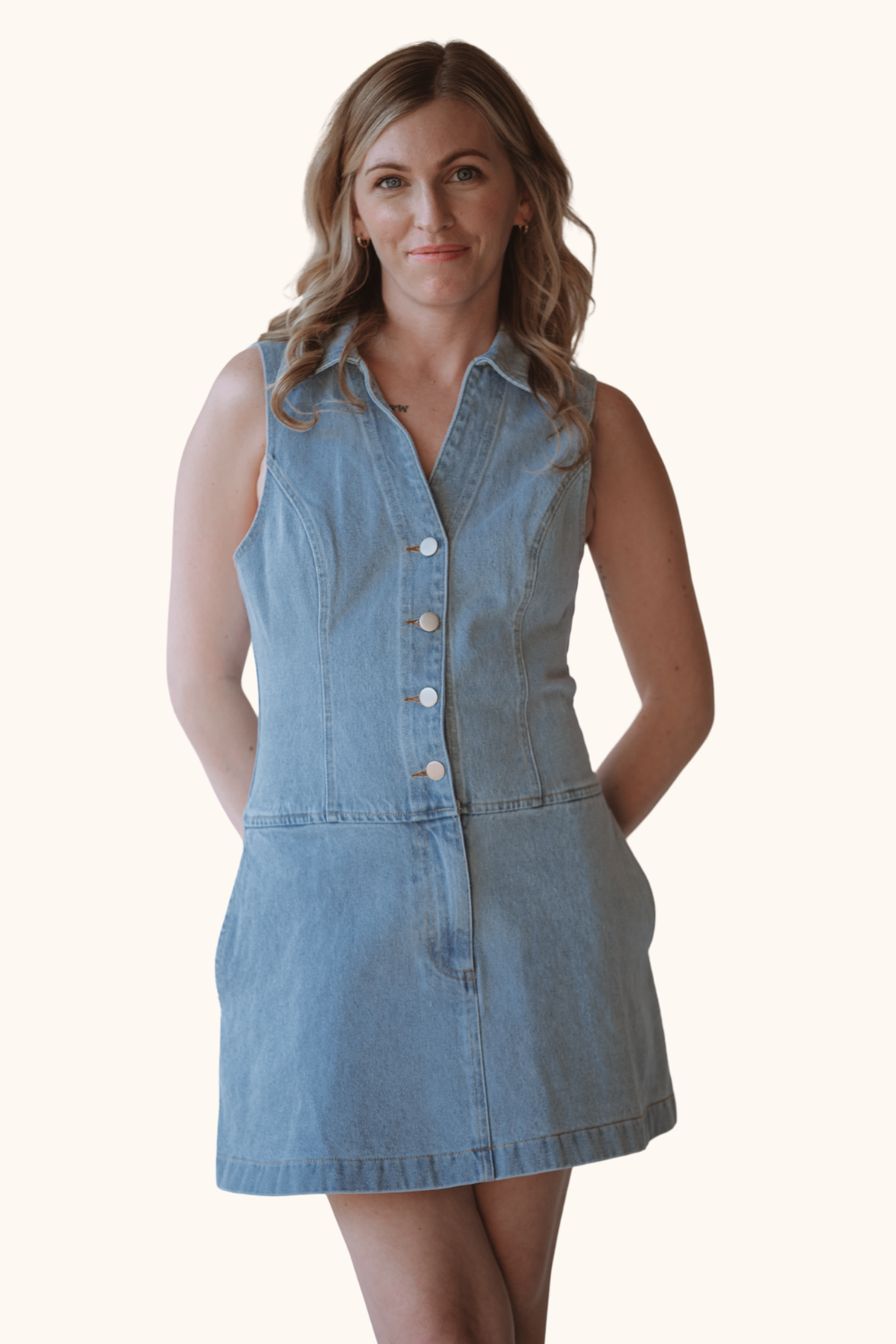 Le Lis Low Waist Collared Sleeveless Denim Dress