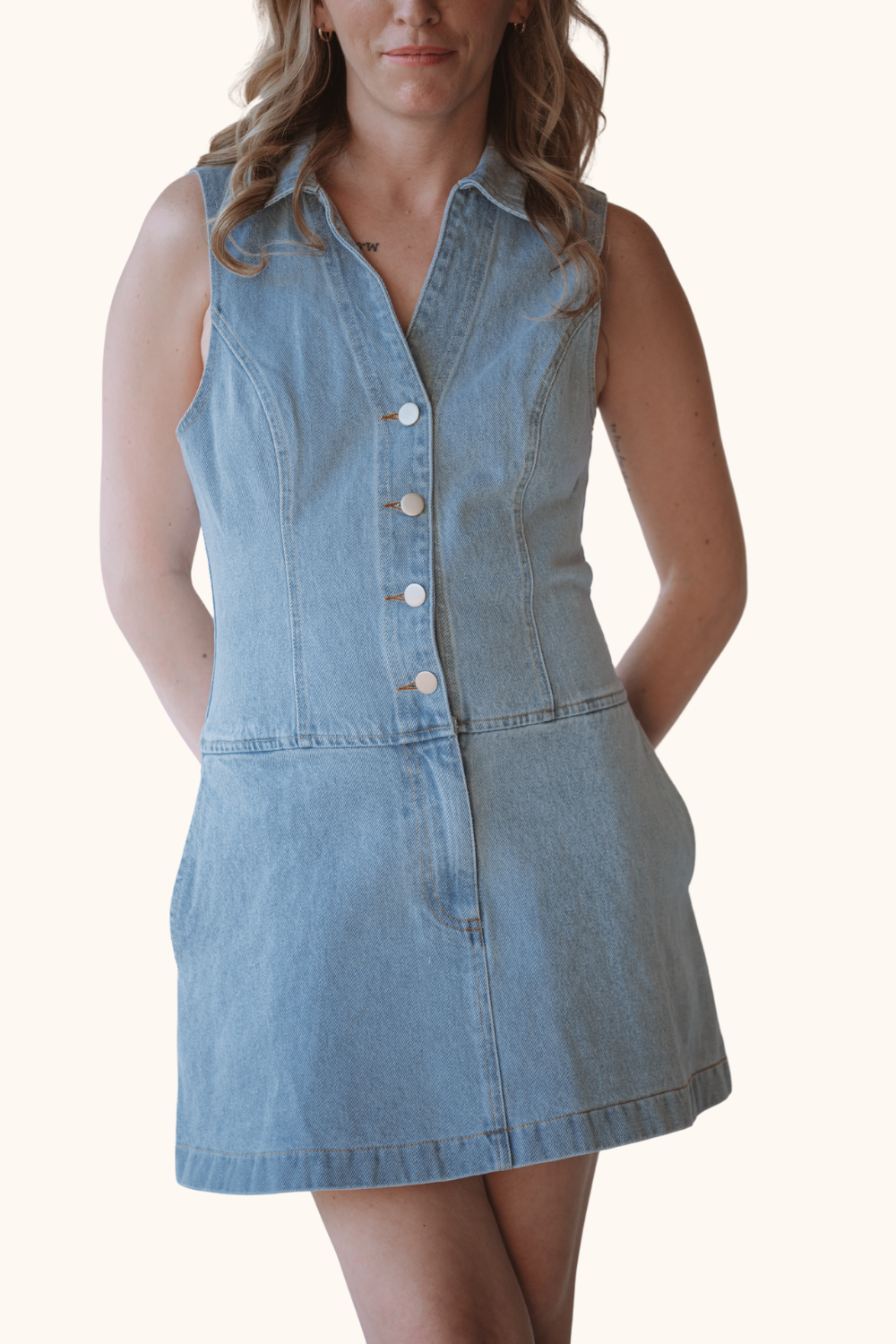 Le Lis Low Waist Collared Sleeveless Denim Dress
