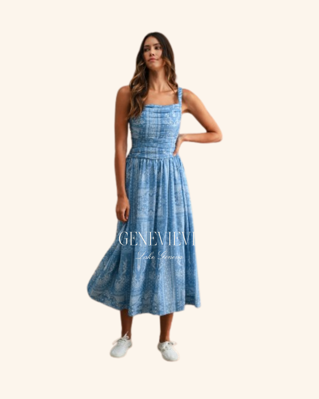Mable Blue Print Ruched Midi