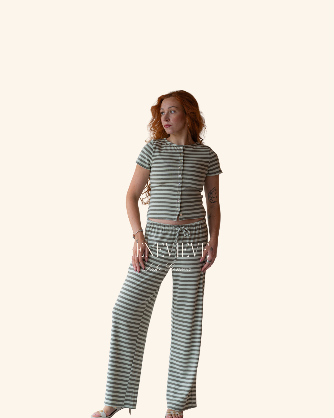 Pretty Garbage Pistachio Grey Stripe Pant
