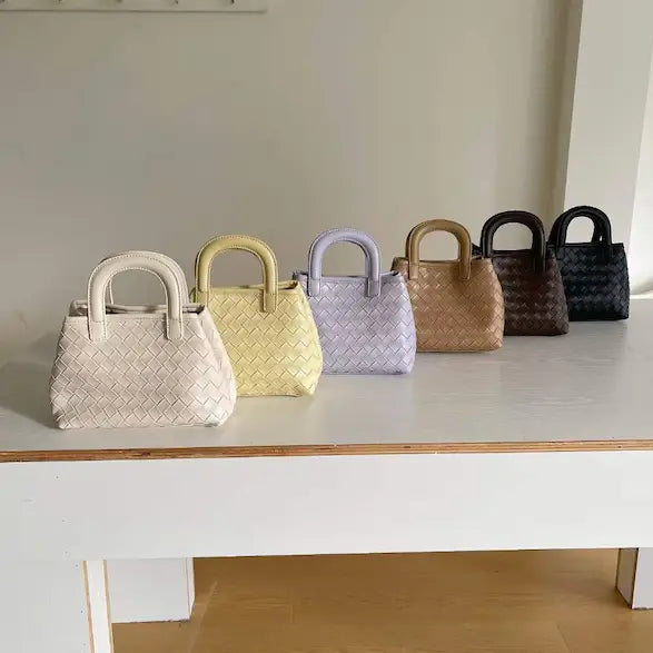 Mini Woven Top-Handle Crossbody Bag W/Cosmetic Pouch